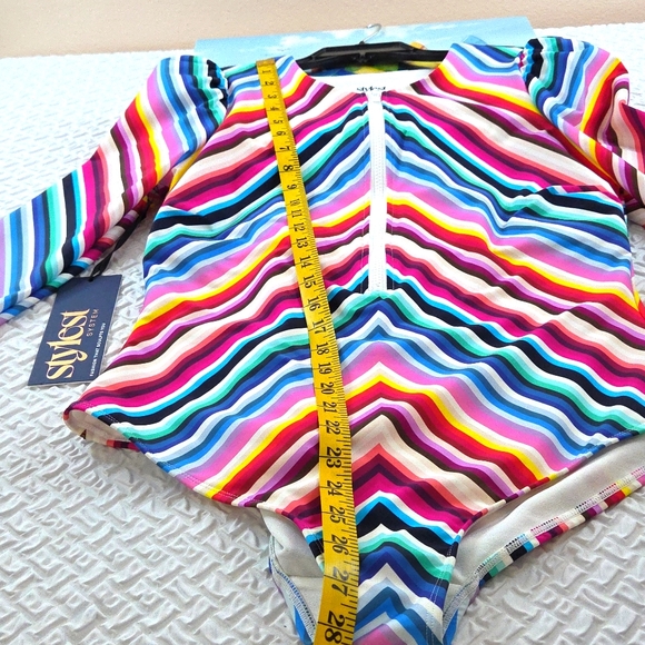 Stylest System  Dream Sculpt Zip Swimsuit Multicolor Stripes Large UPF 50 - Picture 12 of 16
